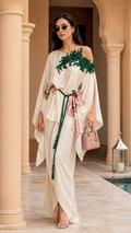 One-Shoulder Floral Embroidered Kaftan Maxi Skirt Set