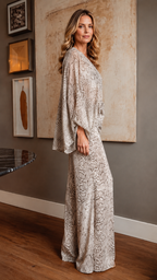 Snake Print Batwing Sleeve Top & Wide Leg Pants Set