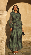 >Ruched Crop Top & Tiered Maxi Skirt Two-Piece Set