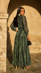 >Ruched Crop Top & Tiered Maxi Skirt Two-Piece Set