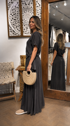 Side Tie Boat Neck Top & Flowing Maxi Skirt Two-Piece Set