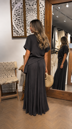 Side Tie Boat Neck Top & Flowing Maxi Skirt Two-Piece Set