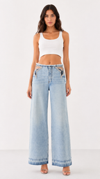 Rhinestone Cutout Wide Leg Jeans