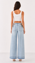 Rhinestone Cutout Wide Leg Jeans