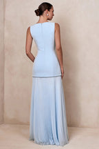 Powder Blue Boat-Neck Maxi Dress With Drop-Waist