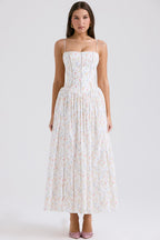 White Posy Print Cotton Midi Sundress
