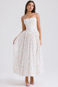 White Posy Print Cotton Midi Sundress