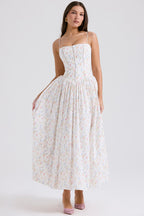 White Posy Print Cotton Midi Sundress