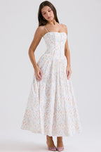 White Posy Print Cotton Midi Sundress