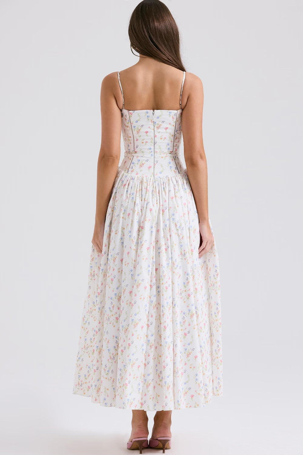 White Posy Print Cotton Midi Sundress