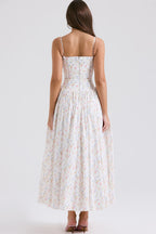 White Posy Print Cotton Midi Sundress