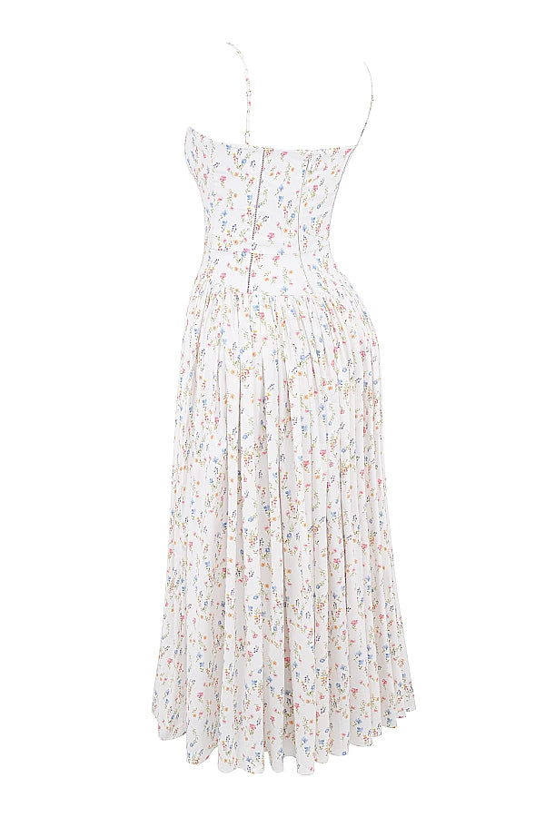 White Posy Print Cotton Midi Sundress