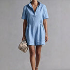 Womens Casual Long-Sleeve Lapel-Neck Split Jumpsuit
