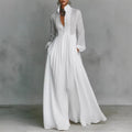 Long Sleeve Button-Front Flowy Dress