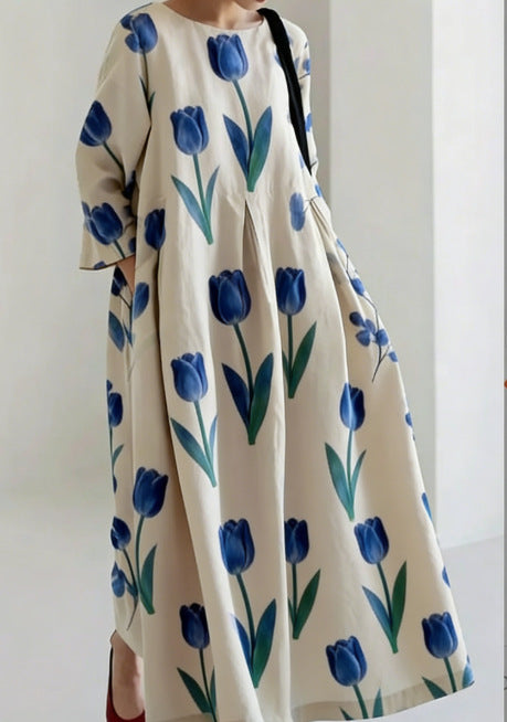 Women's Loose Round-Neck Printed Dress