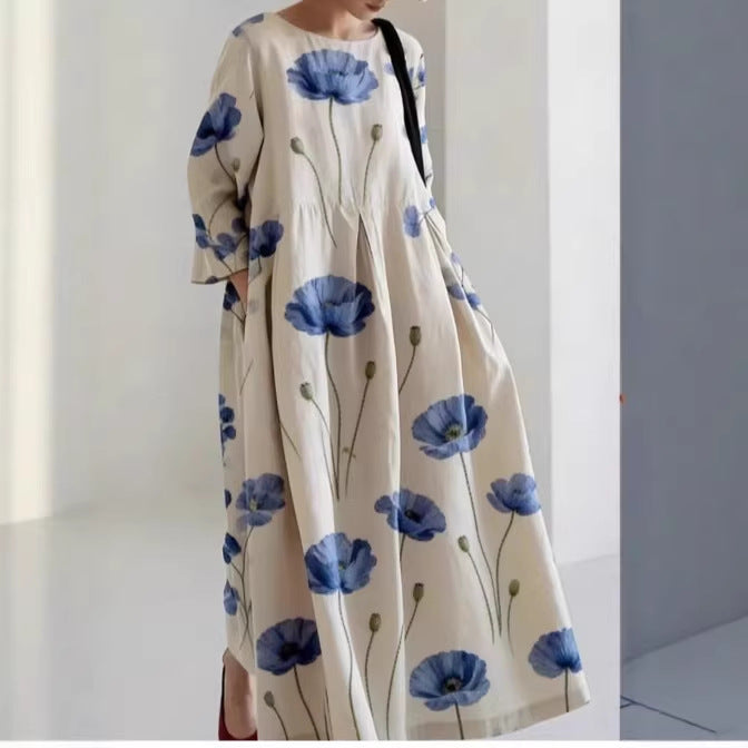 Women's Loose Round-Neck Printed Dress
