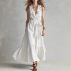V-neck Sleeveless Lace-Up Panelled Dress