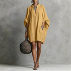 Womens SpringSummer Casual Mid-Sleeve Solid-Color Dress