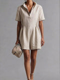 Womens Casual Long-Sleeve Lapel-Neck Split Jumpsuit