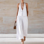 Fashionable Casual Sleeveless Vest And Loose Wide-Leg Pants Womens Set