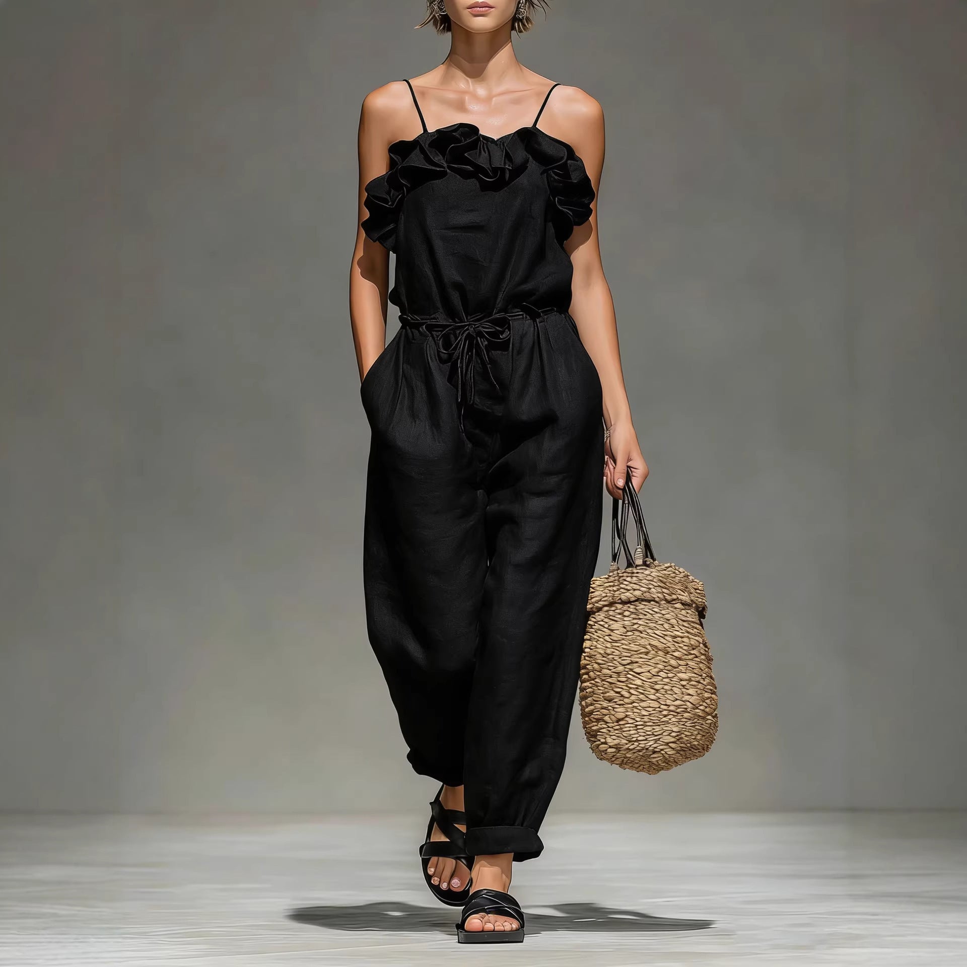 Women's Off-Shoulder Ruffled Wide-Leg Jumpsuit