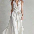 V-neck Sleeveless Lace-Up Panelled Dress
