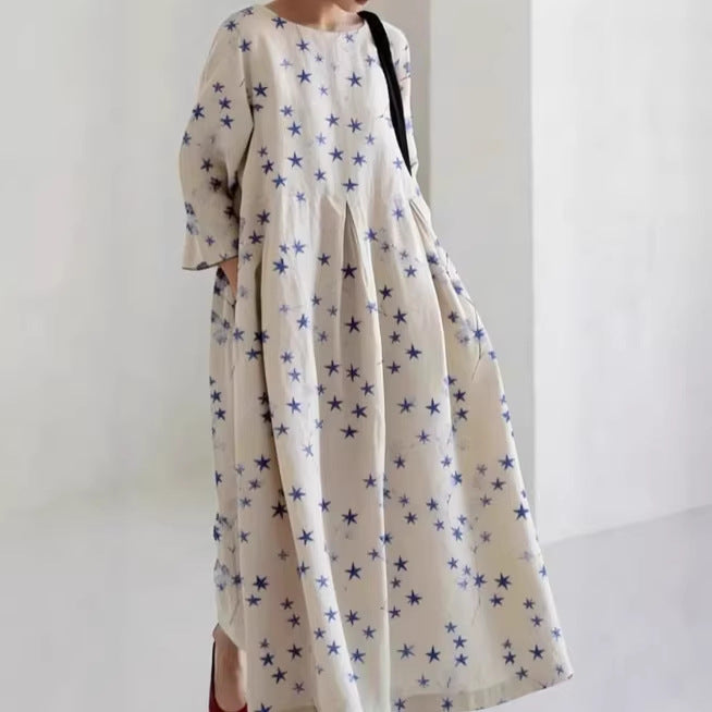 Women's Loose Round-Neck Printed Dress