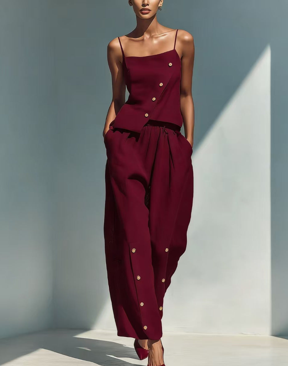 Gold-buckle Decorated Camisole And Pants Set