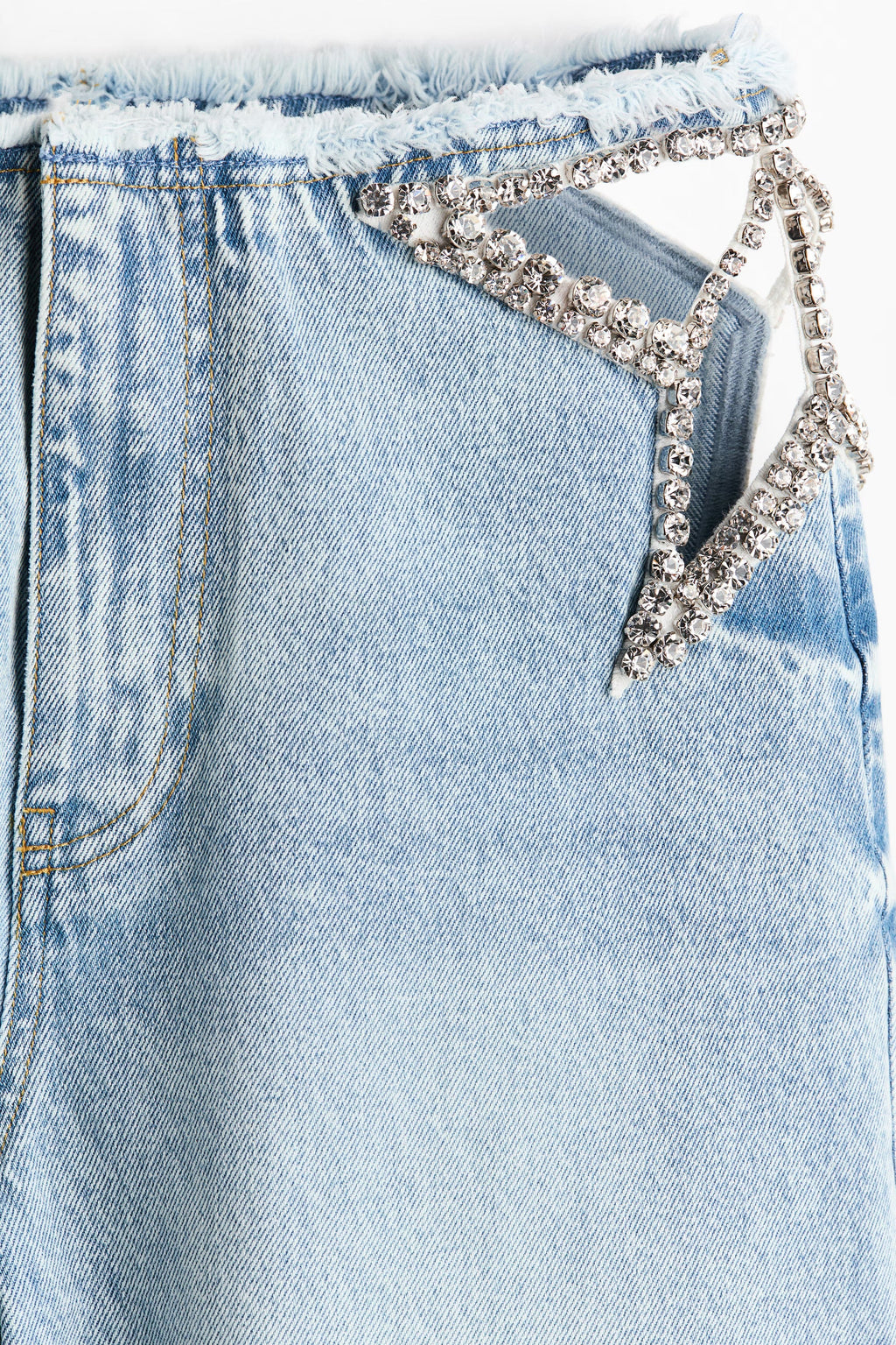 Rhinestone Cutout Wide Leg Jeans