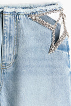 Rhinestone Cutout Wide Leg Jeans