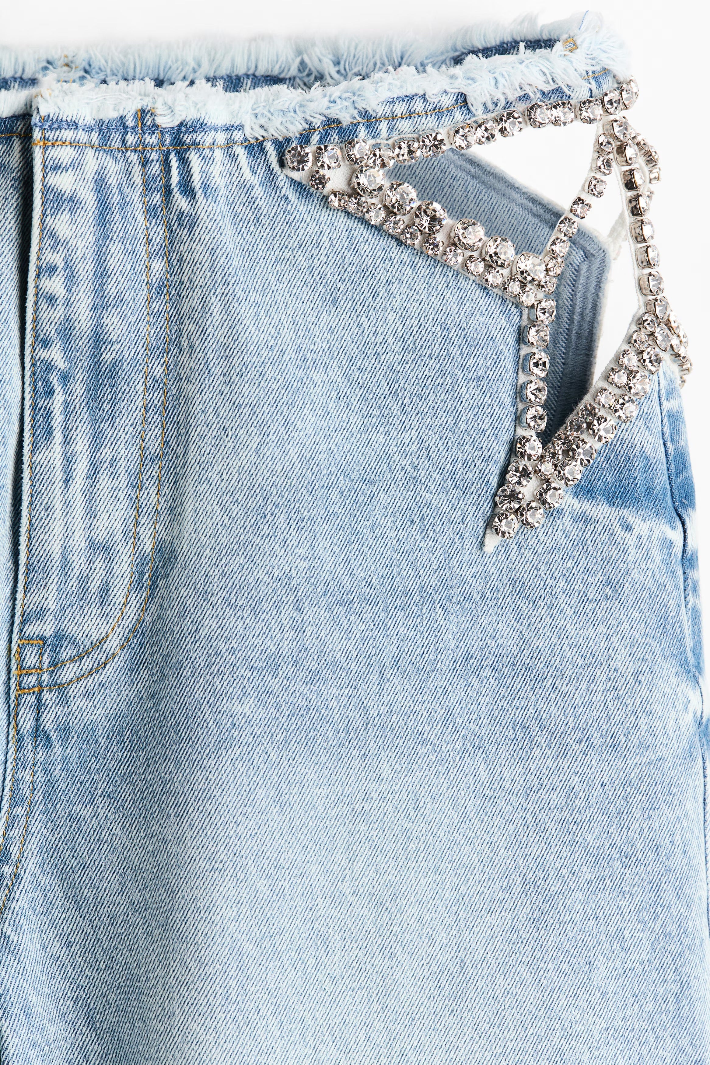 Rhinestone Cutout Wide Leg Jeans